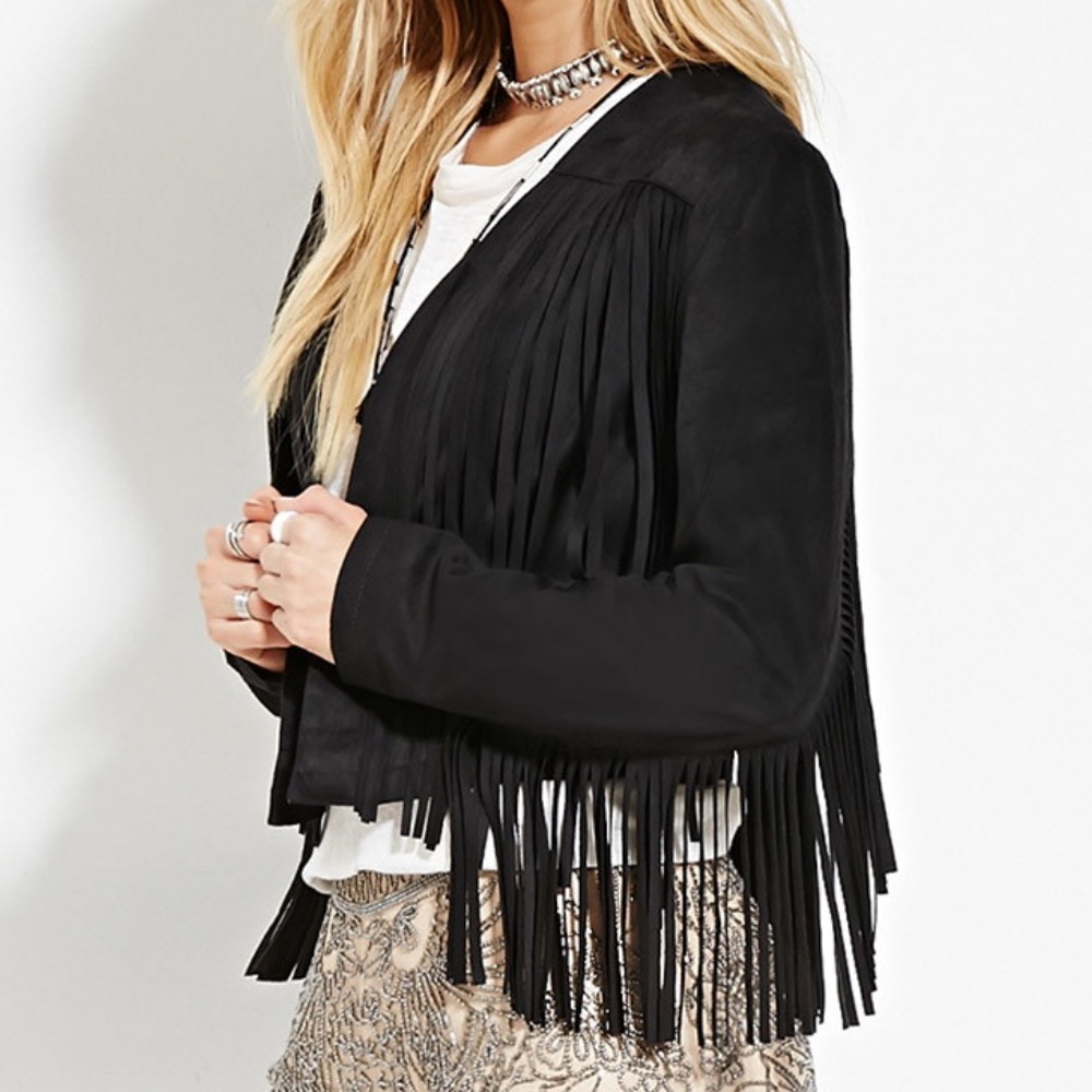 Faux Suede Cropped Fringe Jacket